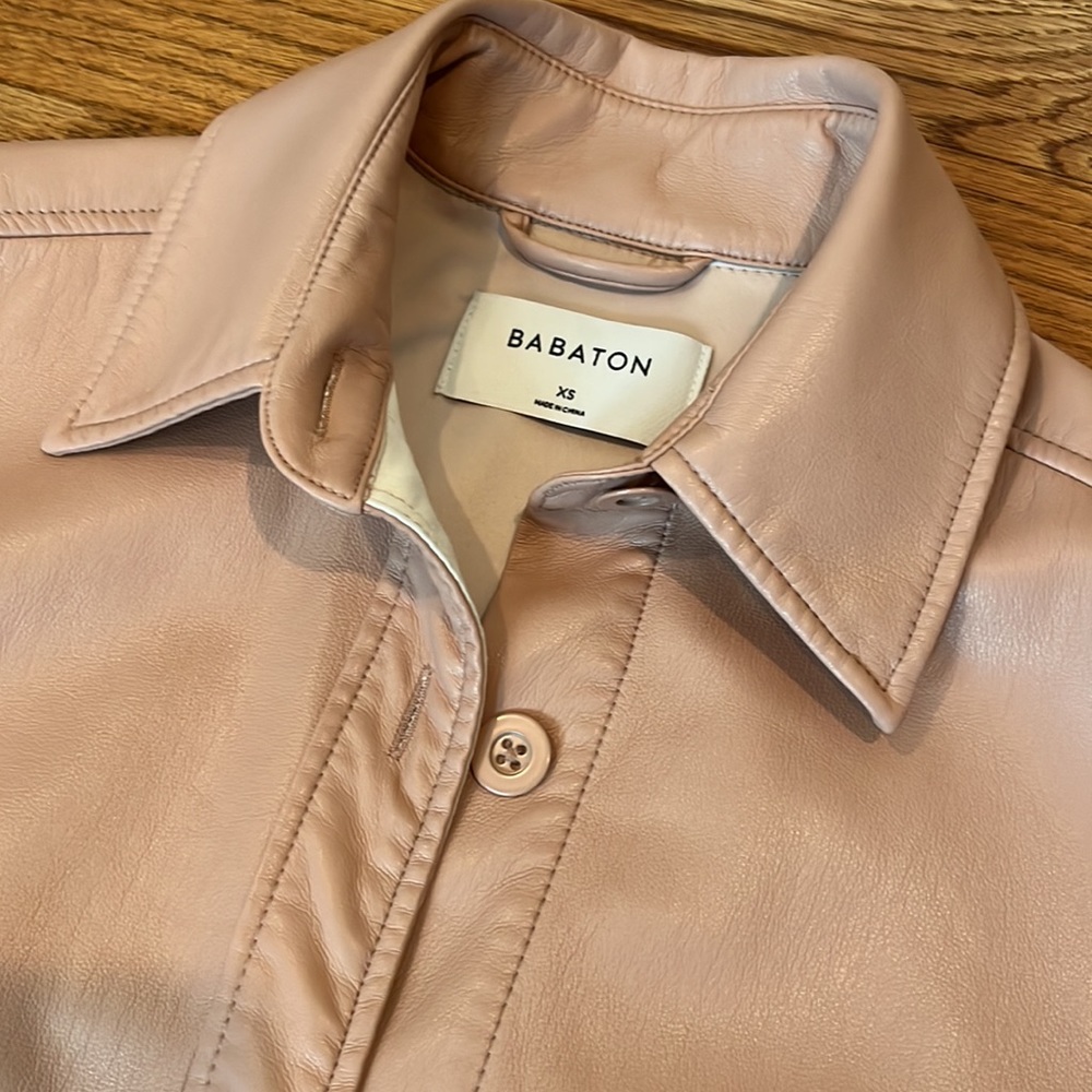 Aritzia Babaton Blush Pink Leather Shirt Jacket